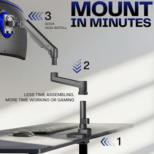 VIVO Aluminum Ultrawide Monitor Stand, Classic, Fits up to 57 inch Computer Screens, Single Articulating Pneumatic Arm, C-Clamp and Grommet Desk Mount, Max VESA 100x100, Black, STAND-V111H