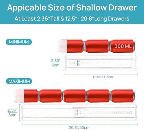 Vtopmart 8 Pack Shallow Drawer Dividers, 2.36" High 12.5"-20.8" Adjustable Expandable Kitchen Drawer Organizer, Clear Plastic Organizer Separators for Flatware, Utensil, Cutlery, Underwear, Clothes