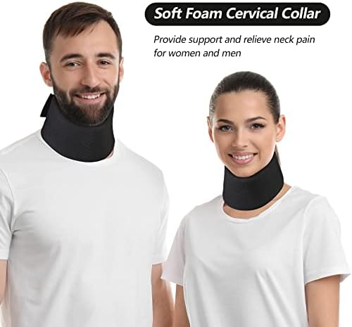 Soft Foam Neck Brace Universal Cervical Collar, Adjustable Neck Support Brace for Sleeping - Relieves Neck Pain and Spine Pressure, Neck Collar After Whiplash or Injury (Black, 2.5" Depth Collar, L)