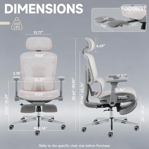 Korser Ergonomic Mesh Office Chair with Footrest, Big and Tall Desk Chair with 4D Flip-Up Arms, Auto-Tracking Lumbar Support, 3D Headrest, High Back Computer Gaming Chair for Home Office, Pink