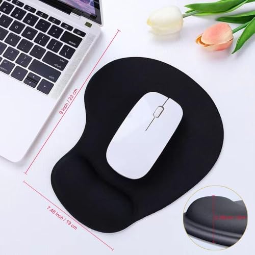 2 Pack Ergonomic Mouse Pad with Wrist Rest Support, Mousepad with Comfortable Gel Wrist Rest Support and Lycra Cloth,for Easy Typing Pain Relief Durable and Easy to Clean,Black