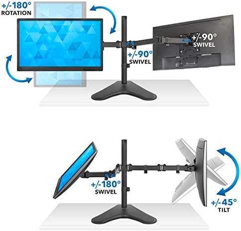 Mount-It! Dual Monitor Stand for Desk - Double Monitor Mount for 2 Screens up to 32 Inch and 17 Lbs - Free-Standing Base Swivel, Tilt, Rotates 360 Adjustable Arms - VESA Compatible High Grade Steel