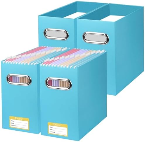 BALEINE 4PK File Organizer Box, Cardboard File Folder Organizer with Handle