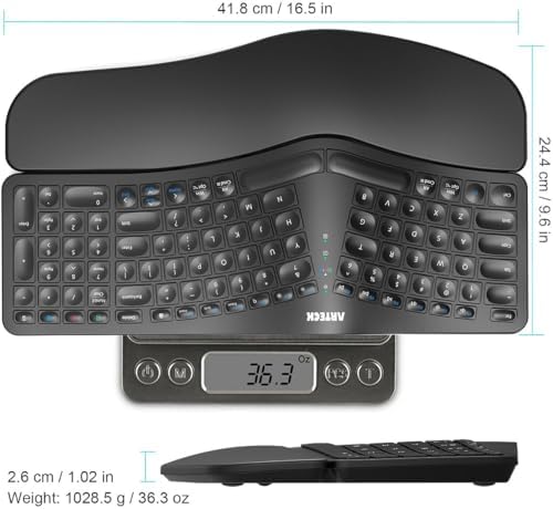 Arteck Ergonomic Keyboard with Cushioned Wrist Palm Rest, Multi-Device Wireless Bluetooth with USB-A USB-C Receiver Comfortable Ergonomic Split Keyboard, for Windows Computer Laptop PC Tablet