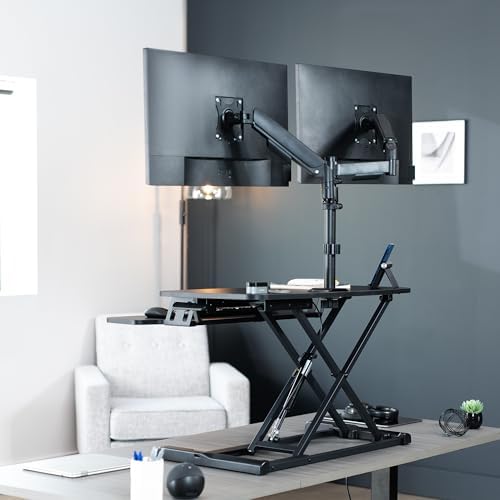 VIVO Black 32 inch Desk Riser with Monitor Mount, DESK-KIT-0K2K