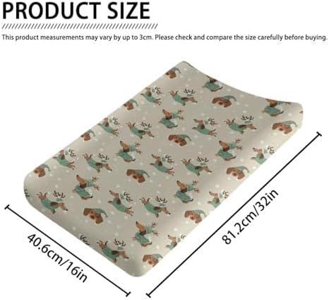 Cute Cartoon Christmas Winter Holiday Dachshund Dog Pattern Baby Changing Pad Cover, Unisex Dogs Nursery Diaper Changing Table Pad Mat Sheet for Boys Girls-16x32