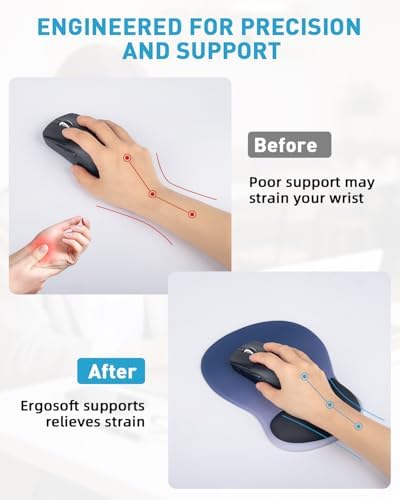 Ergonomic Mouse Pad with Wrist Rest, Mousepad with Memory Foam Support for Pain Relief, Non-Slip Base for Computer, Laptop, Office & Home, 10.2 x 7.5 in