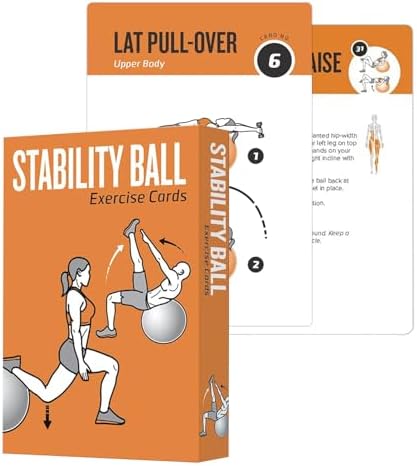 Stability Ball Workout Cards, 62 Exercises Cards Deck Large Size 5" x 3.5" Fitness Cards for Women & Men, Beginner Fitness Guide to Training Exercises at Home or Gym