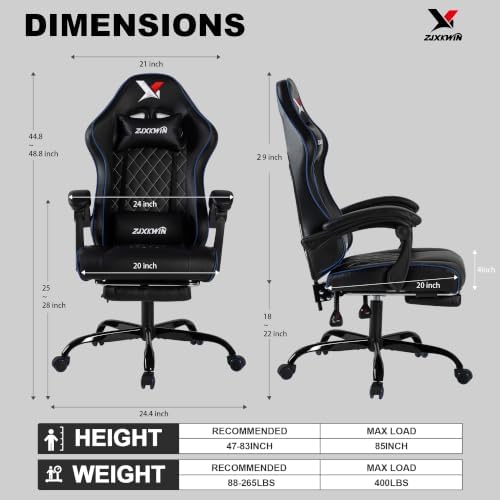 Gaming Chair with Pocket Spring Cushion, Ergonomic High Back Computer Chair with Footrest and Lumbar Support, Adjustable Height 360° Swivel Recliner, Blue