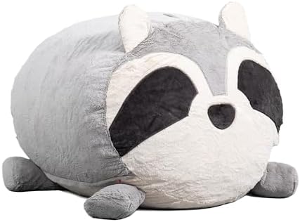 Big Joe Wild Things Foam Filled Animal Bean Bag Chair with Removable Cover, Rocky Raccoon Snugglepuff, Soft Faux Fur, 4 feet Big