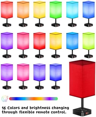 cozoo RGB Remote Bedside Lamp 16 Color Dimming for Nightstand Table Red
