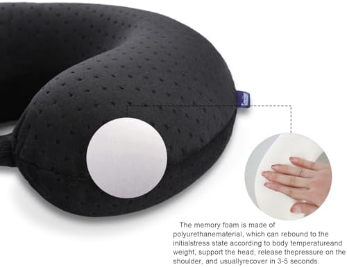 Travel Neck Pillow, Memory Foam Airplane Pillow, Black