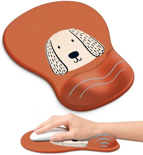 Ergonomic Mouse Pad with Wrist Rest, Gel Wrist Support, Brown Puppy
