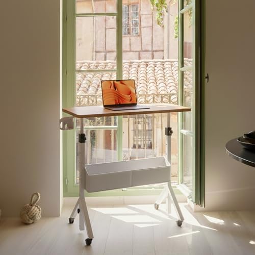 HUANUO Portable Standing Desk Adjustable Height, Mobile Stand Up Desk for Walking Pad and Treadmill, Rolling Computer Table with Wheels, 31.5"x15.75" Height 28.7"-46.1", Light Rustic