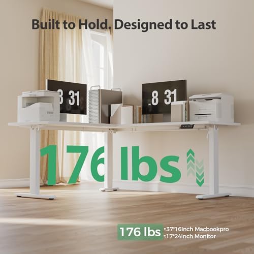 Agilestic L Shaped Electric Standing Desk Adjustable Height, 75 Inch, White