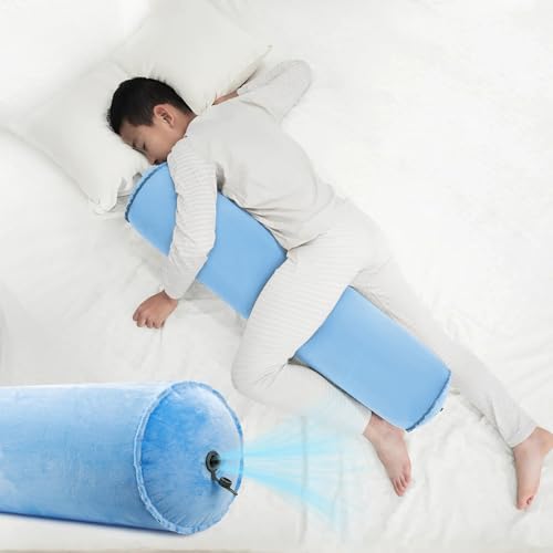 ONTYZZ Inflatable Short Body Pillow, Short Pillow for Bed, Oval Bolster Pillow for Good Sleeping and Back/Neck Support, 1pcs Blue