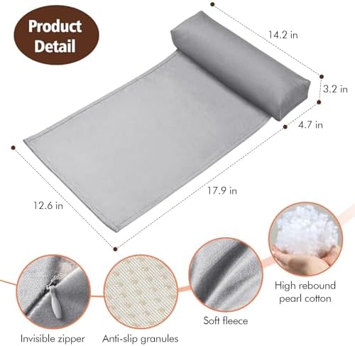 WdFour Velvet Neck & Head Pillow for Recliner Chair, Small Ergonomic Cervical Support Pillow for Home, Office and Travel, Non-Slip Cushion for Tension Relief & Shoulder Comfort (Light Gray)