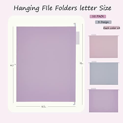 12 Pack Hanging File Folders Filing Cabinet Organizer Letter Size 1/5 Cut Adjustable Tabs Decorative for Home Office School Classroom,Marble……