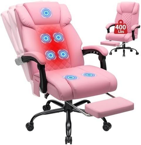 HOFFREE Massage Office Chair with Heat 7 Points Vibration(Light Pink)
