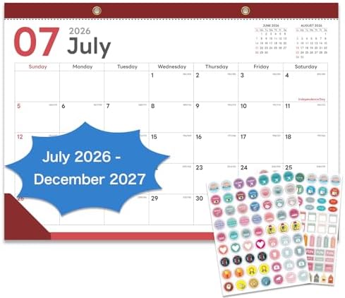 2026-2027 Desk Calendar - 18 Month Desk Calendar 2026-2027, Jul 2026 - Dec 2027, 17" x 12", Large Monthly Desktop Calendar with Daily Blocks, Thick Paper, Corner Protectors - (2 Stickers Included)