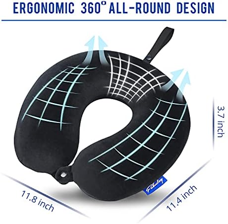 Fabuday Memory Foam Travel Pillows for Airplanes - Neck Pillow for Traveling with Attachable Snap Strap Soft Washable Cover, Flight Pillow for Sleeping, Car, Home, Office, Black