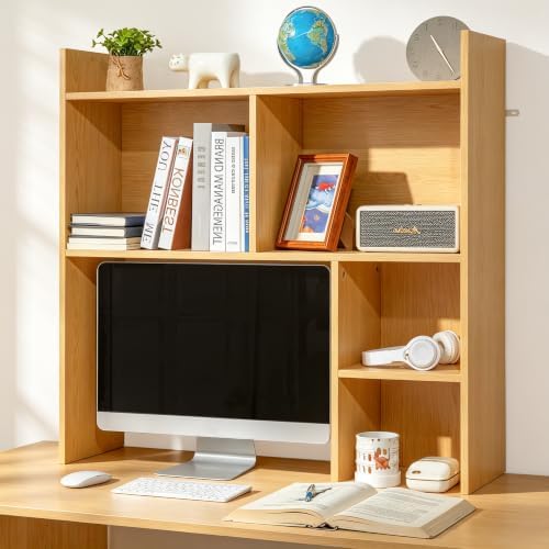 deli Desktop Shelf, Desk Hutch with 5 Shelves for Computer Desk, Natural