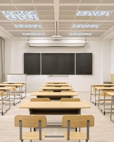 Blue Floral Plant Magnetic Fluorescent Light Covers for Ceiling Lights 2 x 4 Feet,Grey Modern Minimalist White Floral Spring Summer Office Classroom Kitchen Drop Ceiling Light Filter Covers 3 Packs