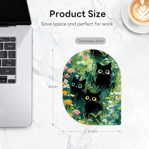 Contoured Oval Mouse Pad 6x8in Non-Slip for Laptop,Black Cats