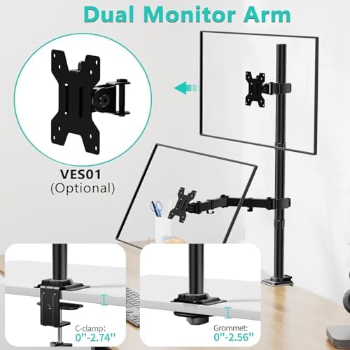 WALI Tall Monitor Arm Mount for Desk for 13-34 inch Screens, 22 lbs per Arm