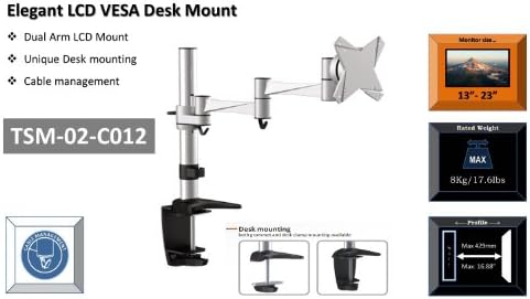 OSD Audio TSM-02-C012 Single Arm Extended Desk Mount for 13-inch to 23-inch Monitor