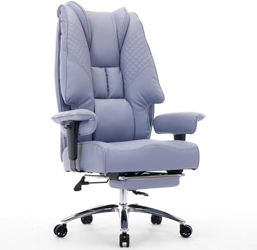 EXCEBET Big and Tall Office Chair 400lbs Wide Seat, Leather High Back Executive Office Chair with Foot Rest, Ergonomic Chairs Lumbar Support for Lower Back Pain Relief (Light Purple)