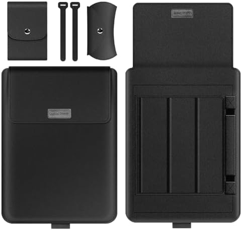 Laptop Sleeve 11-12" Case with Stand Compatible with Microsoft Surface Laptop 5/4/3/2 13.5", MacBook Air/Pro 13.3", PU Leather Sleeve for 15-16" Laptop Computers - Black