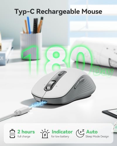 TECKNET Rechargeable Wireless Bluetooth Mouse with 4-Way Wheel, 3-Device