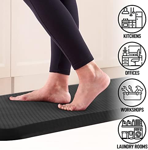 Zulay Home Large 24 x 70 Inch Anti Fatigue Floor Mat - 3/4 Inch Thick Cushioned Kitchen Mats For Standing - Comfortable Padded Floor Mats For Standing Work Desk - Memory Foam Kitchen Mat - Black