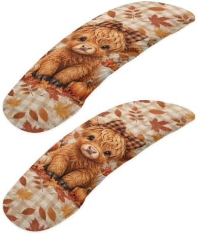 Highland Cow Print Office Chair Arm Rest Slipcover Sets of 2 Highland Cow Pumpkin Maple Leaf Printed Soft Stretchy Gaming Chair Armrest Covers Universal Fits Rotating Desk Gaming Chairs