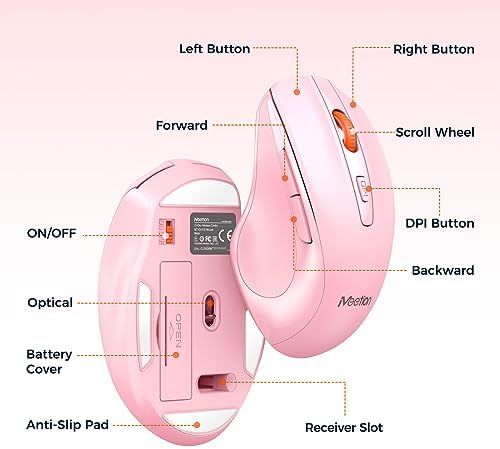 MEETION Wireless Keyboard and Mouse Combo, Full-Size with Wrist Rest, Pink