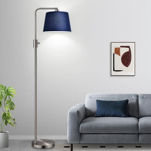 Nintiue Dimmable Floor Lamp, 1000 Lumens LED Edison Bulb Included, Brushed Nickel Arc Standing Tall Floor Lamp with Blue Shade for Living Room Bedroom Office Dining Room