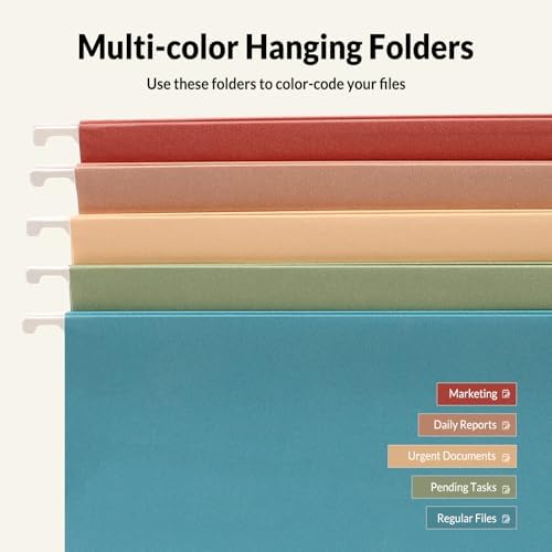 SUNEE Hanging File Folders Retro Colors, 25 Pack Letter Size File Folders with 1/5-cut Tabs, Stay Organized for Your Home and Office Bulk File and Documents