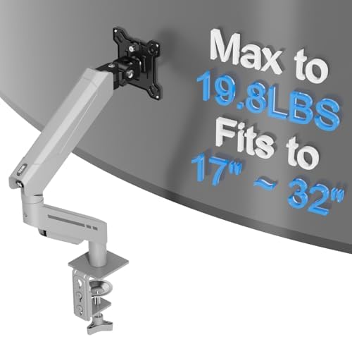 THEARK Single Monitor Desk Mount 17"-32" Screens - Adjustable Mechanical Monitor Arm Computer Monitor Stand up to 19.8 lbs,VESA Arm Desk Mount with C-Clamp and Grommet Base,VESA 75x75/100x100mm,Silver