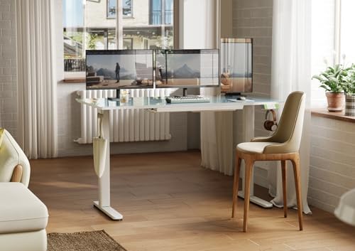 INNOVAR Glass Standing Desk with Drawers 55×24 Inch Morandi Blue