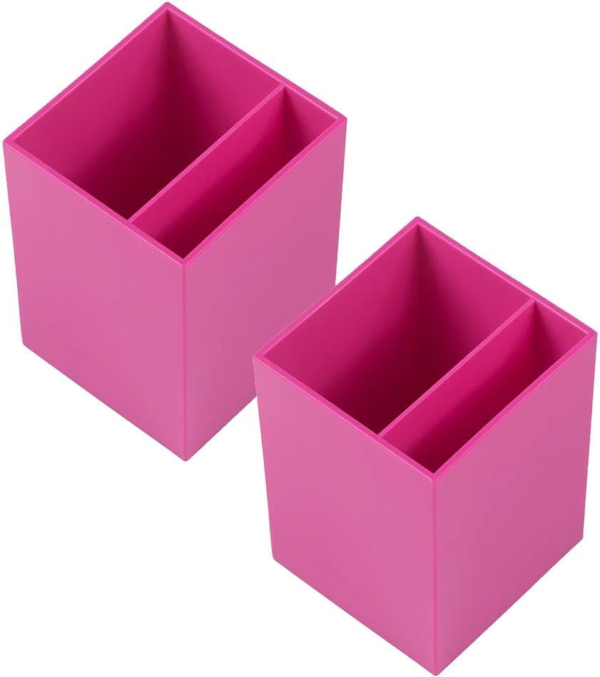 JAM PAPER Plastic Pen Holders - Fuchsia Pink Desktop Pencil Cups - 2/Pack