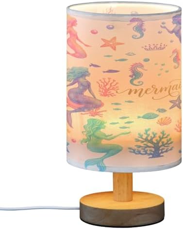 ALAZA Mermaid Coral Reef Seashorse Starfish Decor Bedside Table Lamp with USB Port for Bedroom Nightstand Office Desk LED Bulb Included