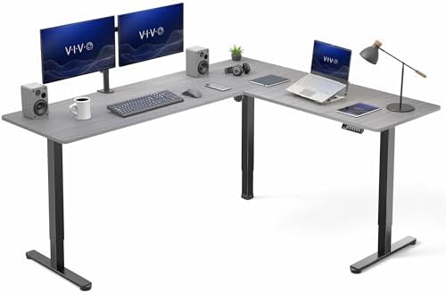 VIVO Dark Gray 75 x 63 in Corner Standing Desk, DESK-E3CTG-75