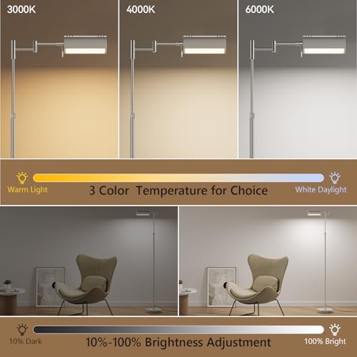 SUNMORY Dimmable LED Pharmacy Floor Lamps, 16W/1500LM Bright Reading Lamp