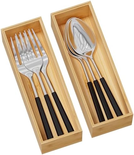 Bamboo Kitchen Drawer Organizer, Deep 2-Pack, 9" x 3" x 2.5"