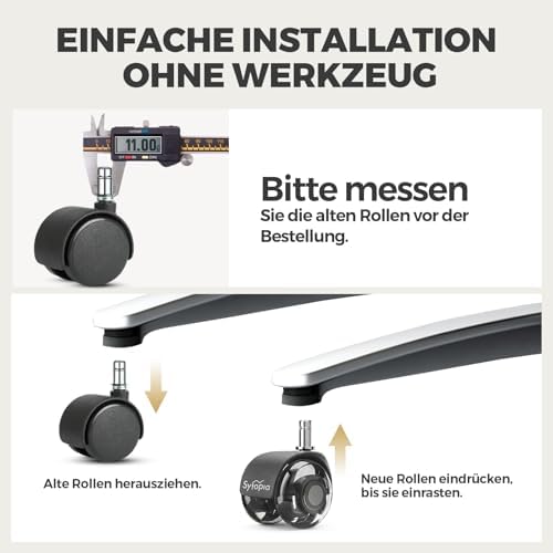 Office Chair Wheels 2" Desk Chair Caster Wheels Smooth Roller Style Quiet for Carpet and Hardwood Floors Universal Fit 11x22 mm Set of 5 Dark Grey