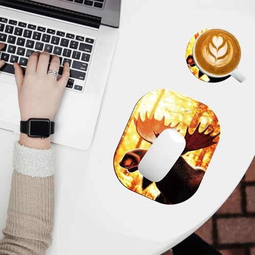 Small Mouse Pad，Mini Mouse Pad 6 x 7 Inch，for Laptop Keyboard Tray Wireless Mouse Home Office Travel，with Non-Slip Rubber Base, Waterproof Mouse Mat，Deer in Forest