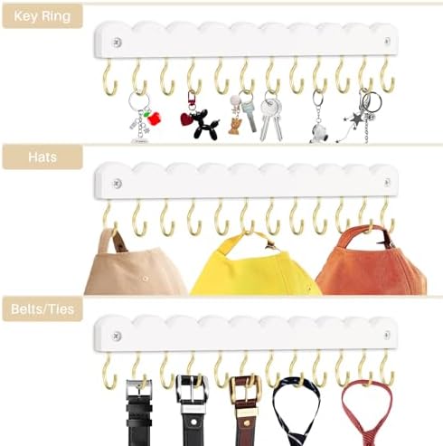 2 Pack Necklace Holder Organizer Wall Mount, Wooden Necklace Hanger Storage Hanging Jewelry Organizer with 12 Hooks for Necklaces, Bracelets, Rings and Bangles Display