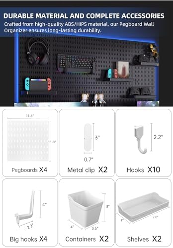 Pegboard Wall Organizer Kit, Modular Storage System, White