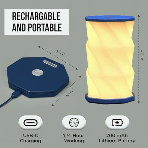 Origami Expanding Foldable LED Desk Lamp – USB Rechargeable & Portable - Dimmable Touch Control Light with Adjustable Height up to 5 1/2 for Office, Travel, Bedside - Sleek & Modern Design (Navy)